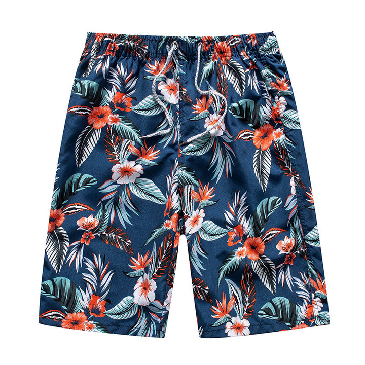"Herr strandshorts med mönster, lätt bomull, snabbtorkande, elastisk midja och dragsko, perfekt för stranddagar."