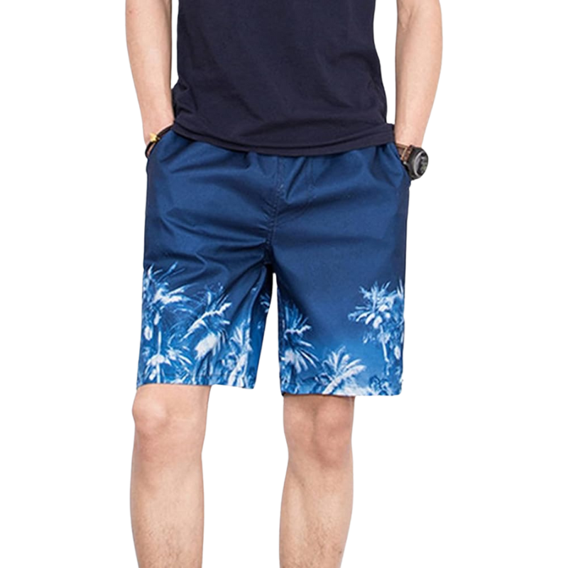 "Herr strandshorts med mönster, lätt bomull, snabbtorkande, elastisk midja och dragsko, perfekt för stranddagar."