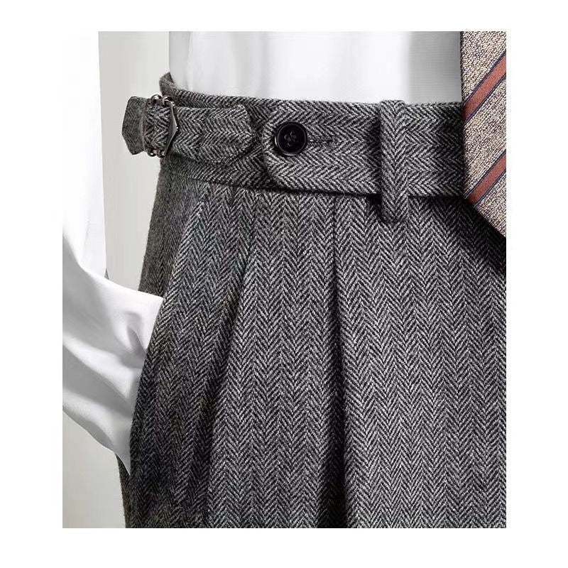 "Herr tweed fritidsbyxor i vintage stil, avslappnad passform, högkvalitativt tyg, elegant och bekväm för alla tillfällen."