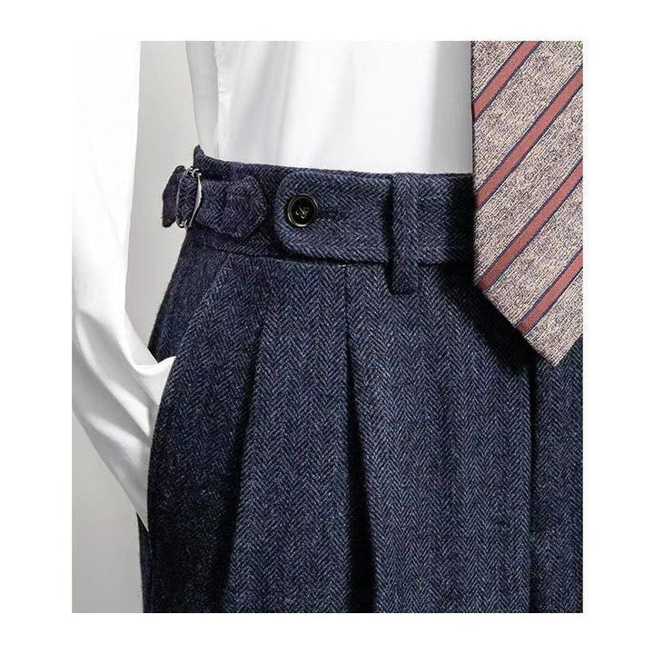 "Herr tweed fritidsbyxor i vintage stil, avslappnad passform, högkvalitativt tyg, elegant och bekväm för alla tillfällen."