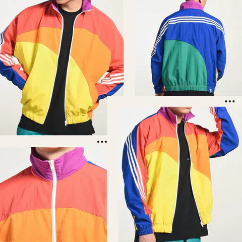 "Herr vindjacka i retro stil, lätt polyester, vindavvisande, stilren design för urbana äventyr och naturutflykter."