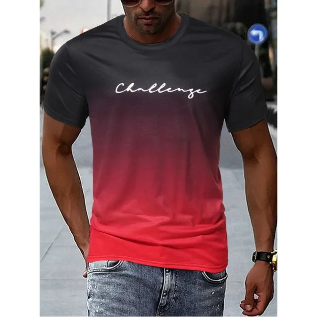 "Herr vintage T-shirt med färggradient, kort ärm, mjuk bomullsblandning, perfekt för retro och modern stil."