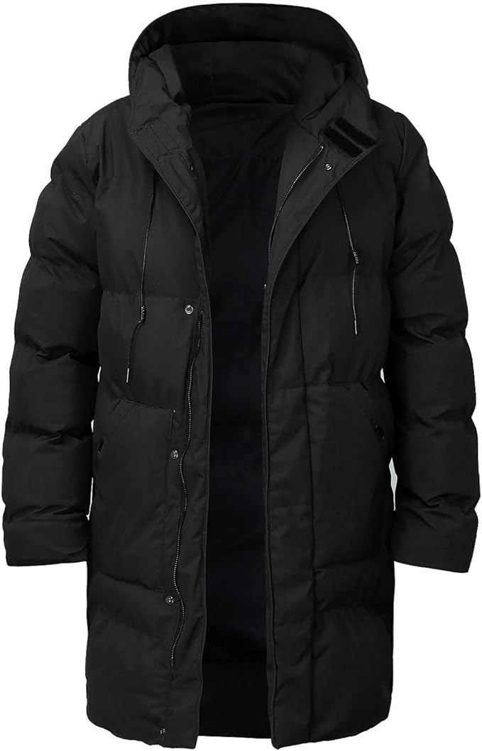"Herr vinterjacka i tjock polyester och bomull, elegant design med modern stil, värmande foder för kalla vinterdagar."