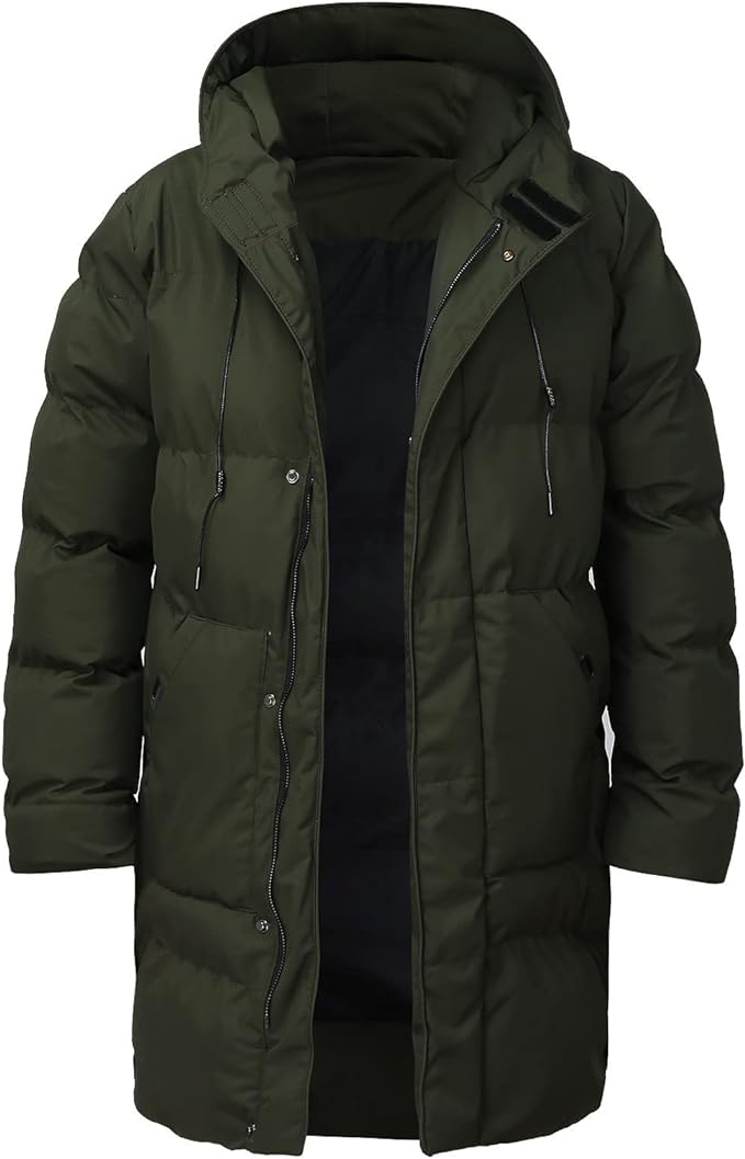 "Herr vinterjacka i tjock polyester och bomull, elegant design med modern stil, värmande foder för kalla vinterdagar."