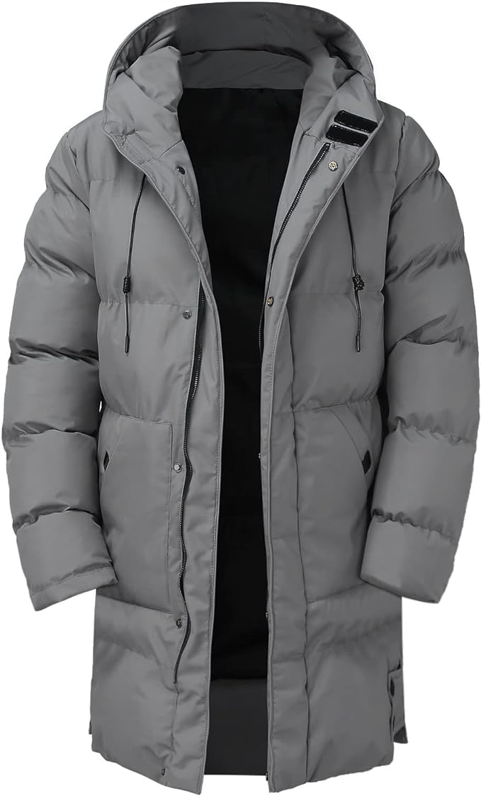 "Herr vinterjacka i tjock polyester och bomull, elegant design med modern stil, värmande foder för kalla vinterdagar."