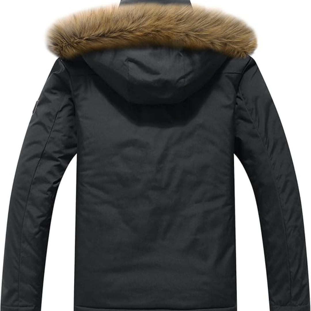 "Herr vinterjacka med huva, vattentät, varm fleece, stilren och funktionell, perfekt skydd mot vinterväder."