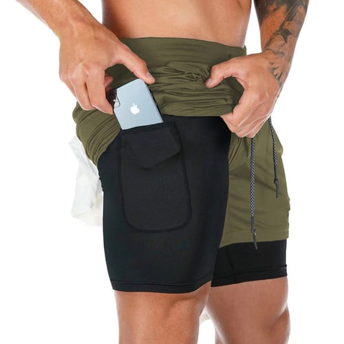 "Herrar 2-i-1 sportshorts, fuktdränerande, elastisk midja, stilren design i flera färger, rörelsefrihet för träning."