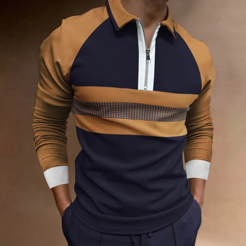 "Herrar polotröja i högkvalitativ polyester med zip krage, slim fit, elegant svart design för modern stil."