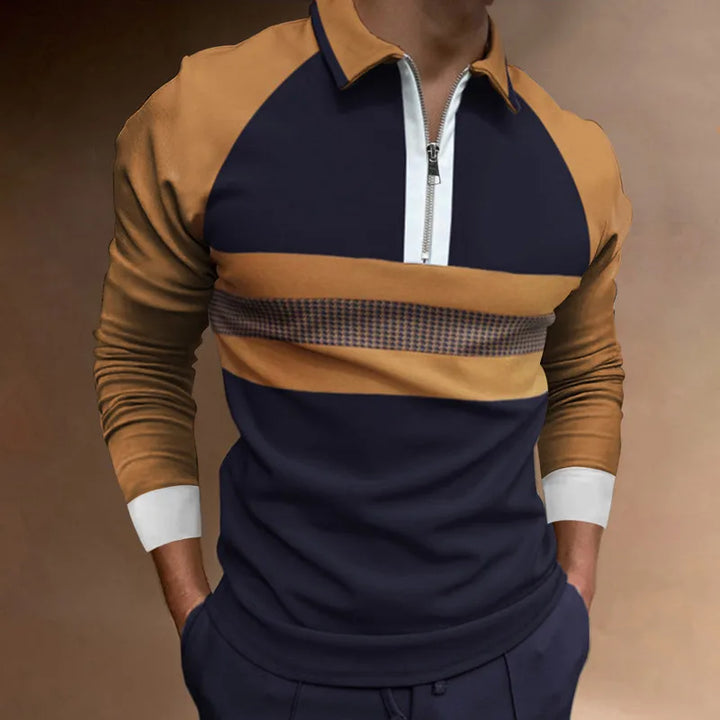 "Herrar polotröja i högkvalitativ polyester med zip krage, slim fit, elegant svart design för modern stil."