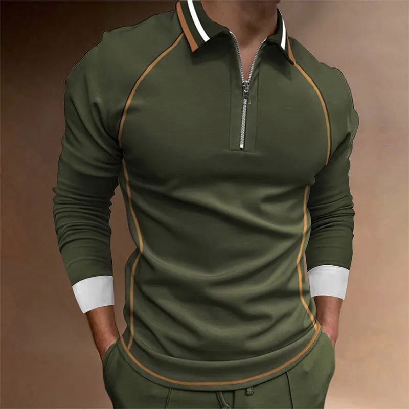 "Herrar polotröja i högkvalitativ polyester med zip krage, slim fit, elegant svart design för modern stil."