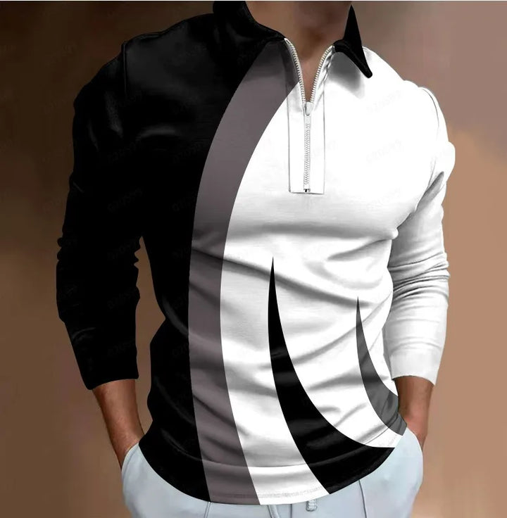 "Herrar polotröja i högkvalitativ polyester med zip krage, slim fit, elegant svart design för modern stil."