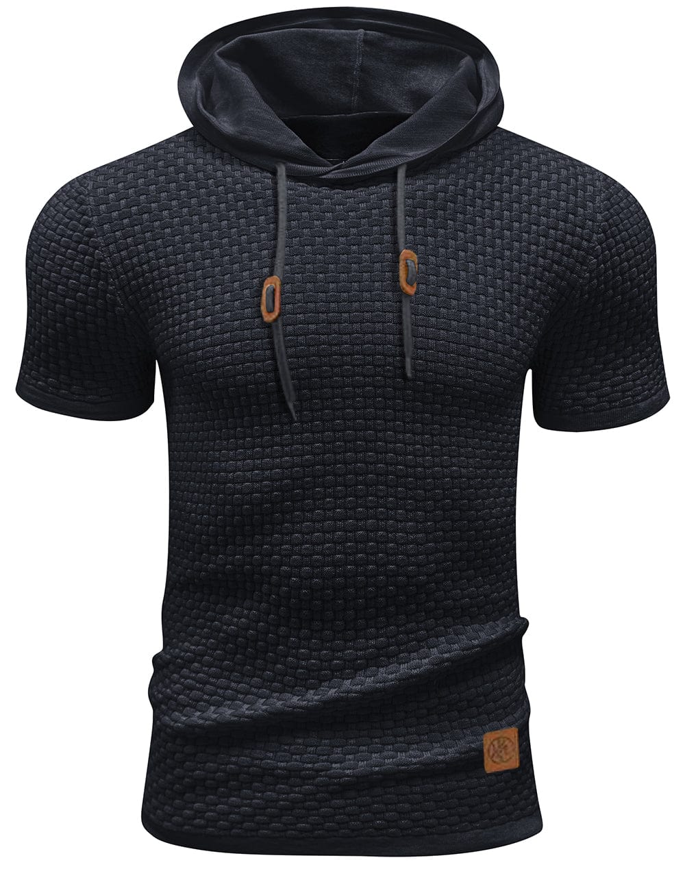 "Herrarnas kortärmad hoodie i stilren polyester, modern design, perfekt för träning och vardag, ljusgrå ton."