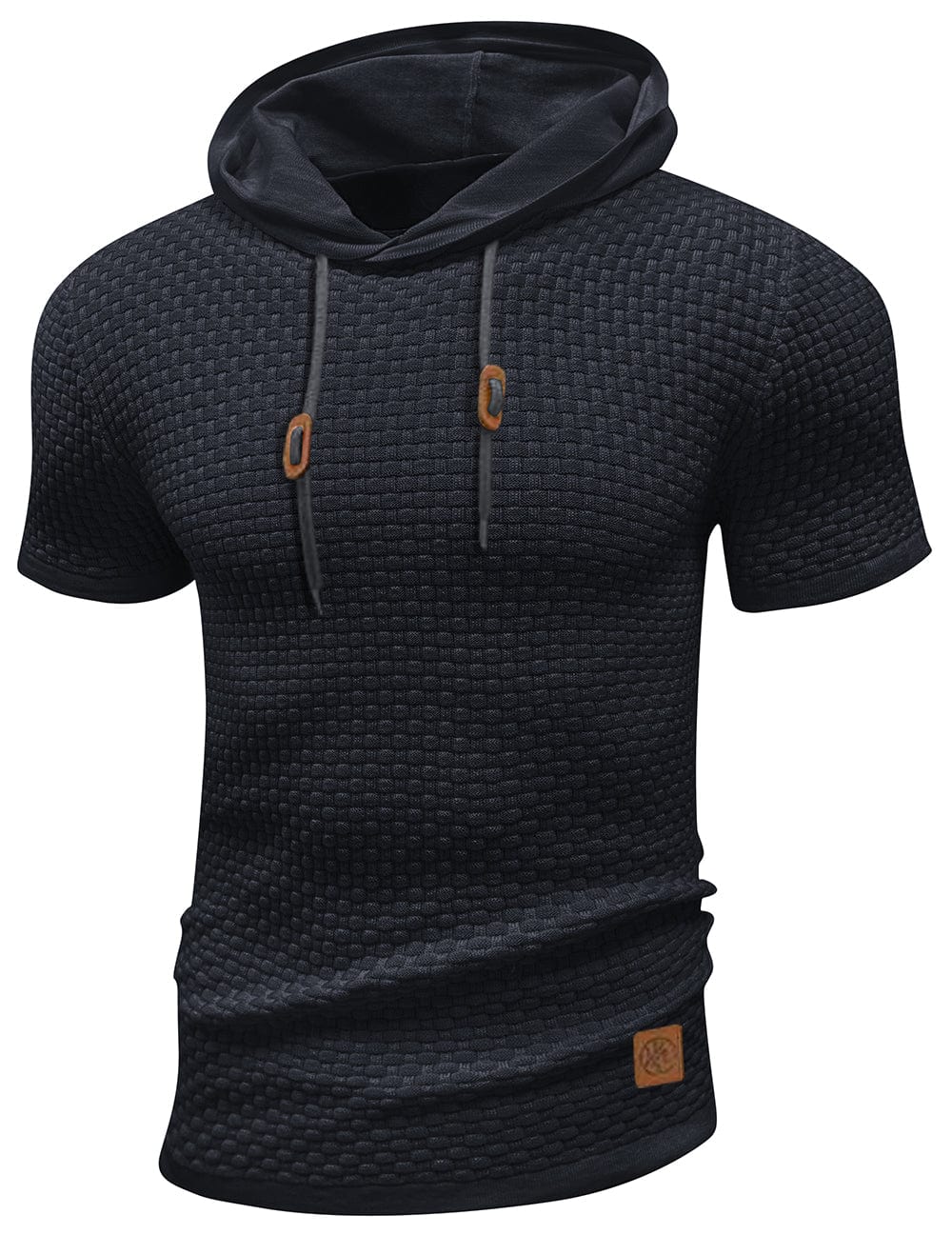 "Herrarnas kortärmad hoodie i stilren polyester, modern design, perfekt för träning och vardag, ljusgrå ton."