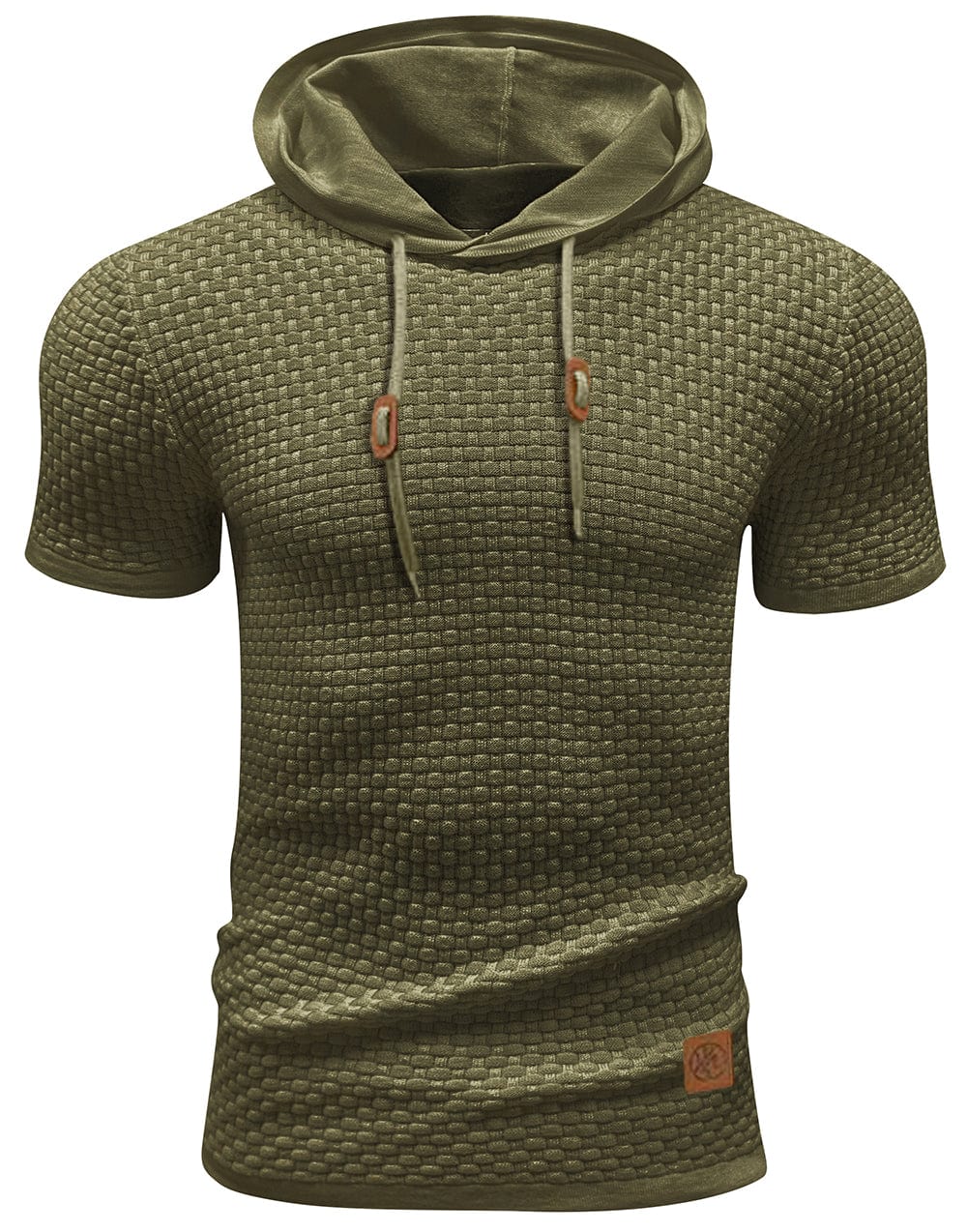 "Herrarnas kortärmad hoodie i stilren polyester, modern design, perfekt för träning och vardag, ljusgrå ton."
