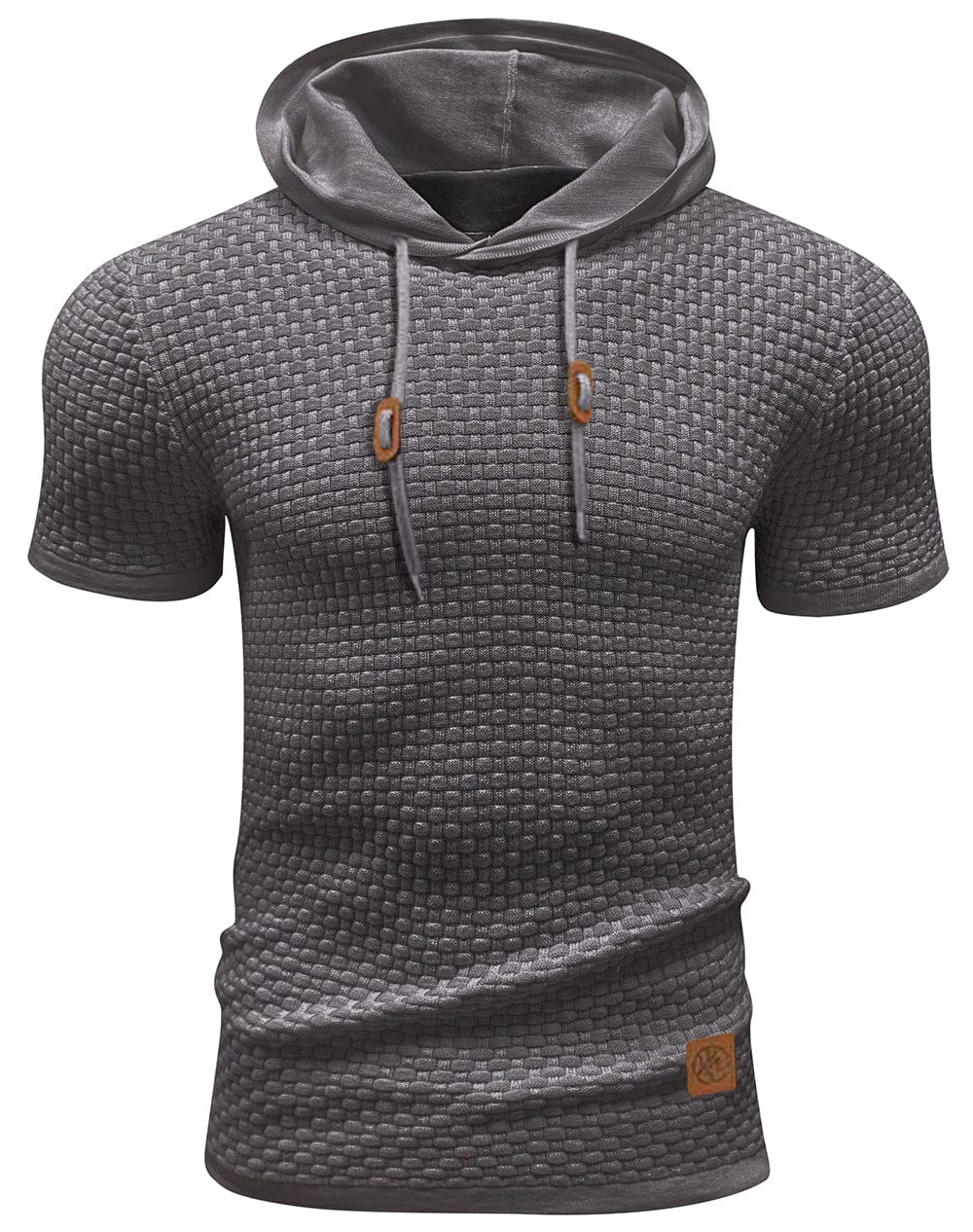 "Herrarnas kortärmad hoodie i stilren polyester, modern design, perfekt för träning och vardag, ljusgrå ton."