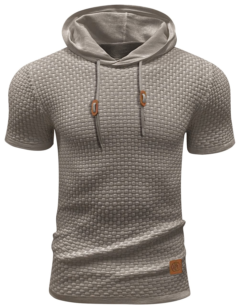 "Herrarnas kortärmad hoodie i stilren polyester, modern design, perfekt för träning och vardag, ljusgrå ton."