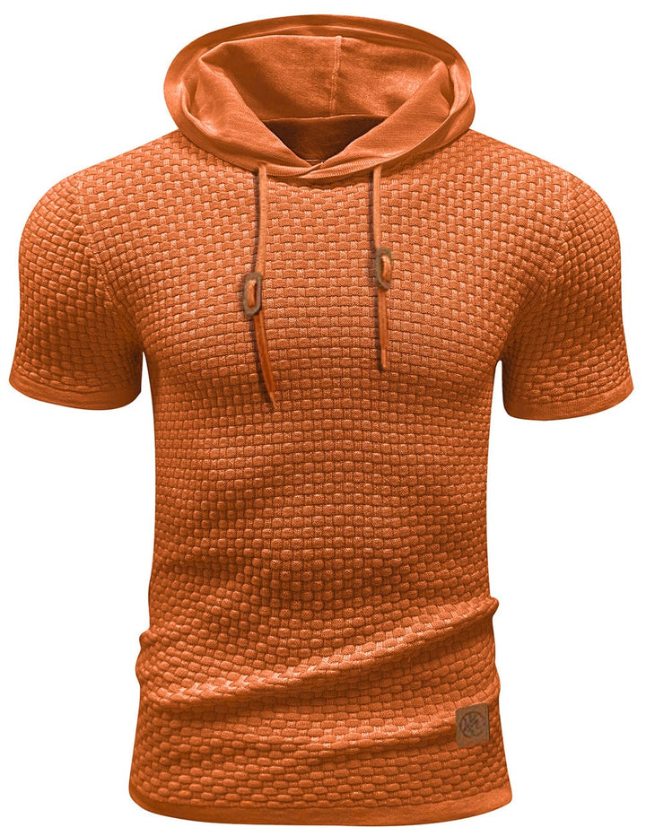 "Herrarnas kortärmad hoodie i stilren polyester, modern design, perfekt för träning och vardag, ljusgrå ton."