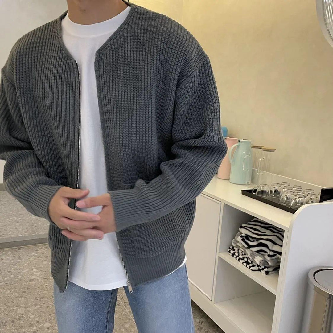 "Herrcardiganjacka i trendig design, mörkgrå melange, framifrån, mångsidig för alla klädkombinationer och stilar."