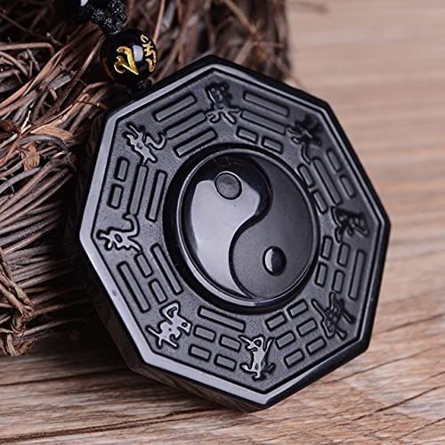 Herrens Yin Yang Halsband i svart obsidian med mantrapärla, elegant design som främjar balans och inre frid.