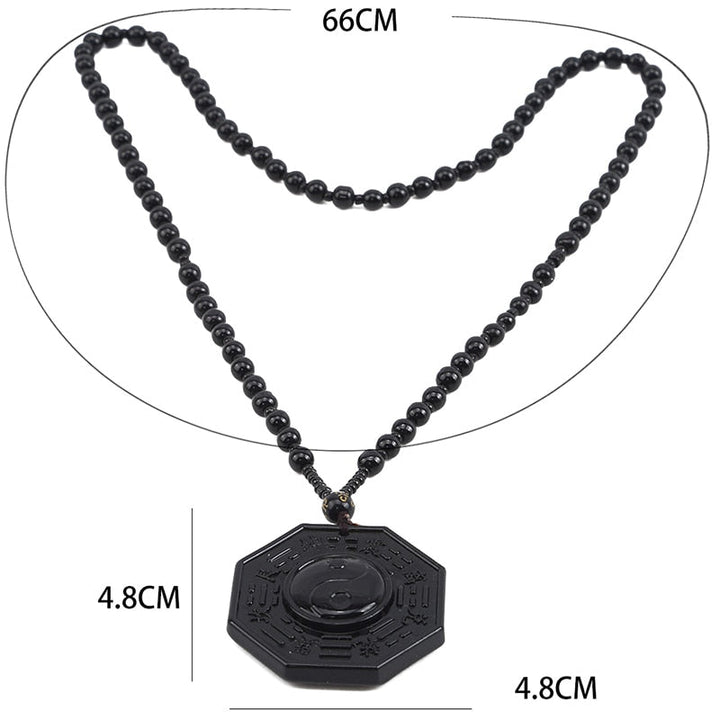 Herrens Yin Yang Halsband i svart obsidian med mantrapärla, elegant design som främjar balans och inre frid.