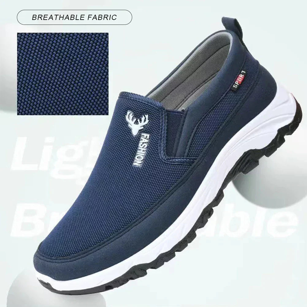 Herrens andningsbara löparskor i mesh med slip-on design och non-slip sula för utomhusanvändning, perfekt för äventyr.