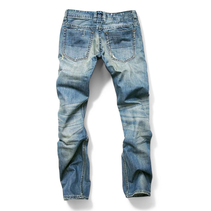 "Herrens klassiska denim jeans i mjuk bomull, tidlös stil, framficka, slitstark, modern passform."