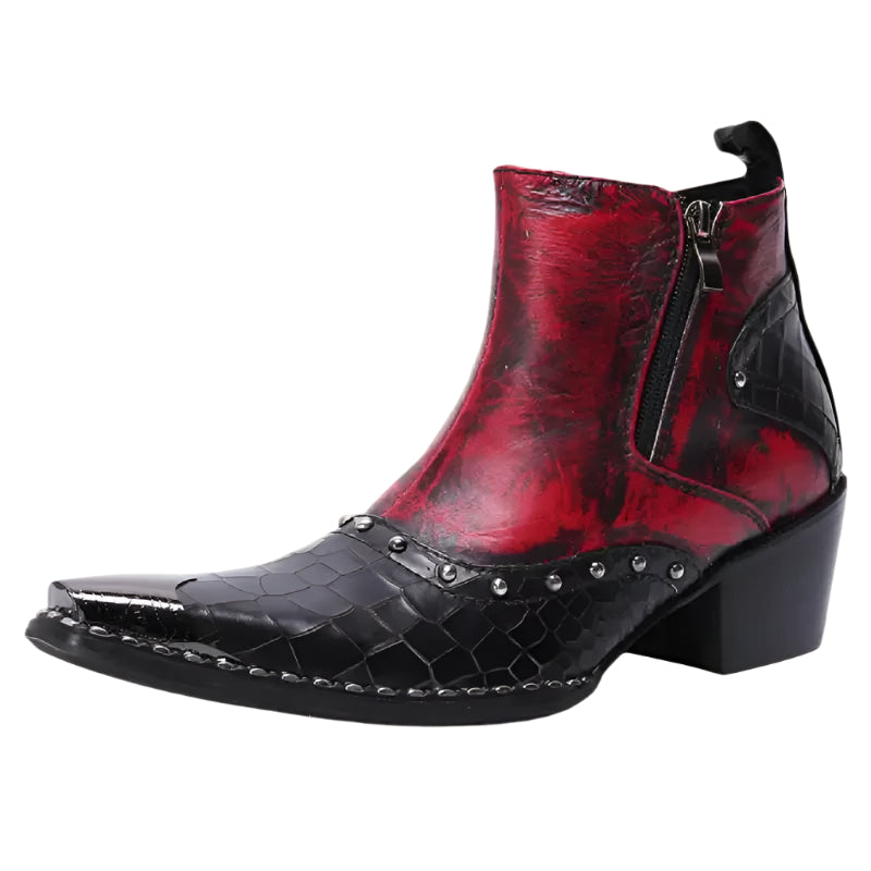 "Herrens lågskaftade cowboy boots i PU-läder med sidodragkedjor och spetsig tå, hållbar design med robust sula."