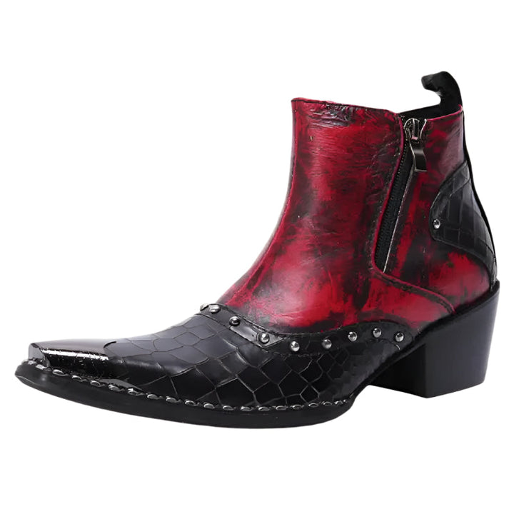 "Herrens lågskaftade cowboy boots i PU-läder med sidodragkedjor och spetsig tå, hållbar design med robust sula."