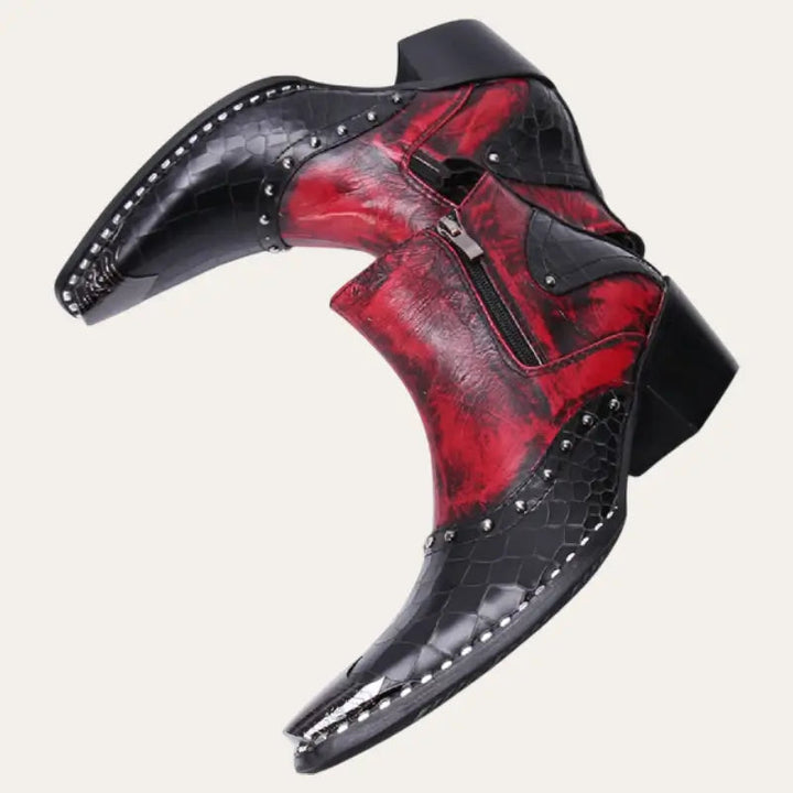 "Herrens lågskaftade cowboy boots i PU-läder med sidodragkedjor och spetsig tå, hållbar design med robust sula."