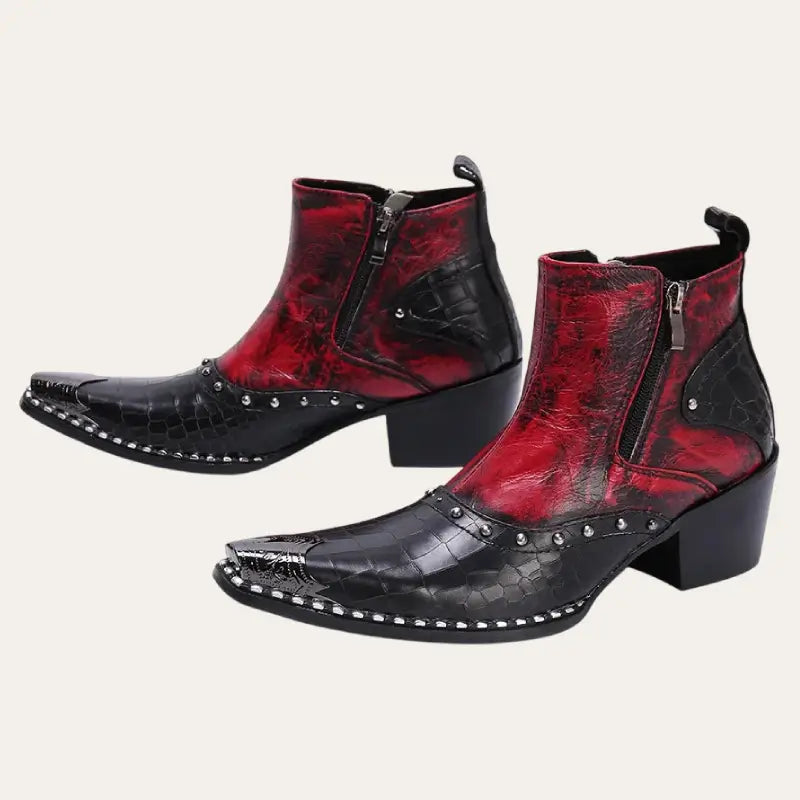 "Herrens lågskaftade cowboy boots i PU-läder med sidodragkedjor och spetsig tå, hållbar design med robust sula."