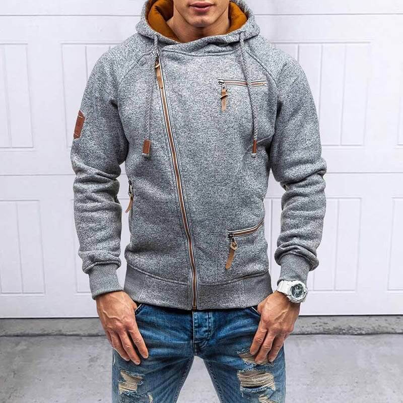 "Herrens långärmad hoodie med termiskt fleecefoder, sportig huva, enkel färg, mjuk bomull."