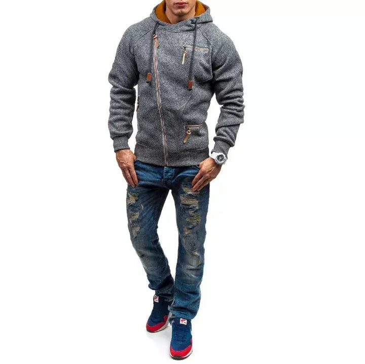 "Herrens långärmad hoodie med termiskt fleecefoder, sportig huva, enkel färg, mjuk bomull."