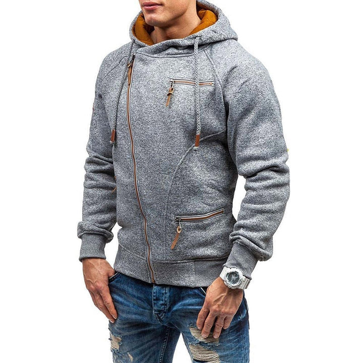 "Herrens långärmad hoodie med termiskt fleecefoder, sportig huva, enkel färg, mjuk bomull."
