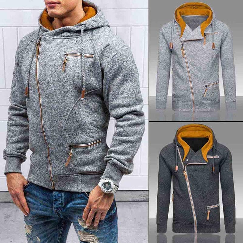 "Herrens långärmad hoodie med termiskt fleecefoder, sportig huva, enkel färg, mjuk bomull."
