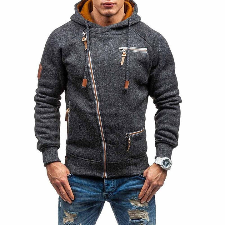 "Herrens långärmad hoodie med termiskt fleecefoder, sportig huva, enkel färg, mjuk bomull."