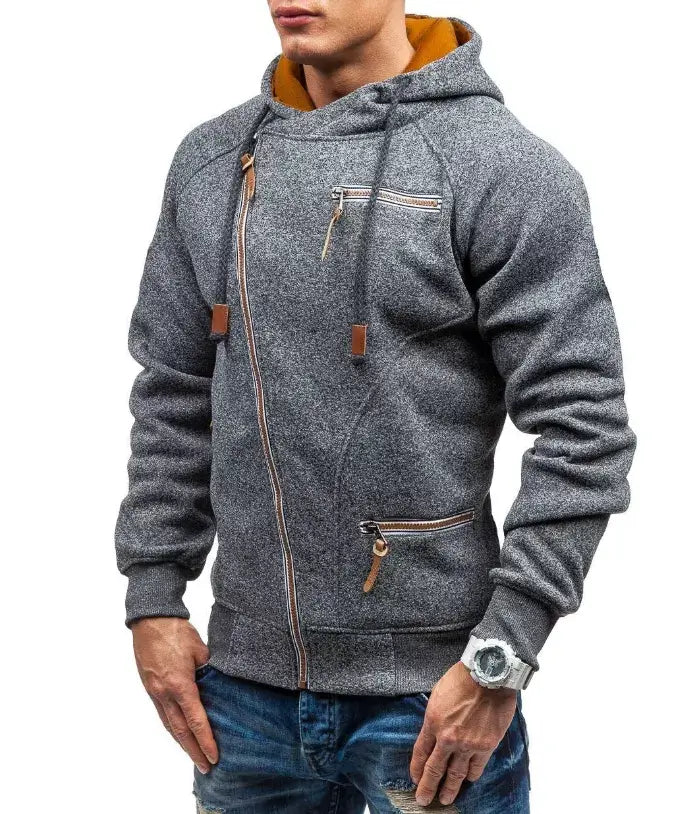 "Herrens långärmad hoodie med termiskt fleecefoder, sportig huva, enkel färg, mjuk bomull."