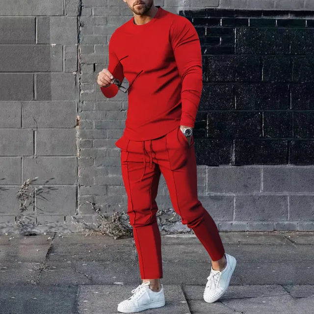 "Herrens loungepak i sportig polyester, flerfärgad, inkluderar långärmad tröja och byxor för komfort och stil."