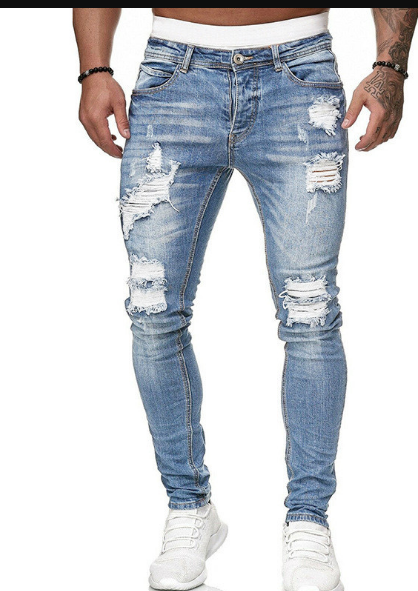 "Herrens ripped stretch jeans med slitna detaljer, trendig stil, kombinerar komfort och modern design, perfekt för casual loo