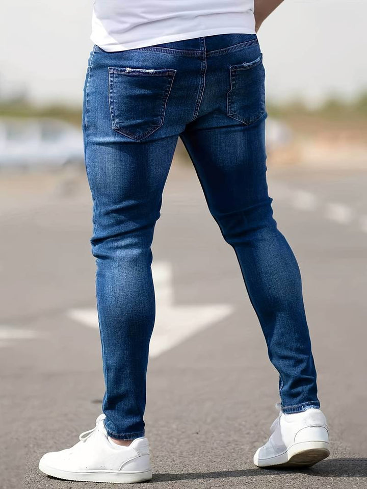 "Herrens ripped stretch jeans med slitna detaljer, trendig stil, kombinerar komfort och modern design, perfekt för casual loo