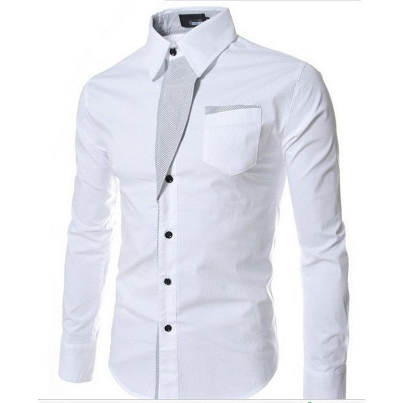 "Herrens slim fit långärmad bomullsskjorta, elegant design med accentdetaljer på krage och ärmar, perfekt för alla tillfällen