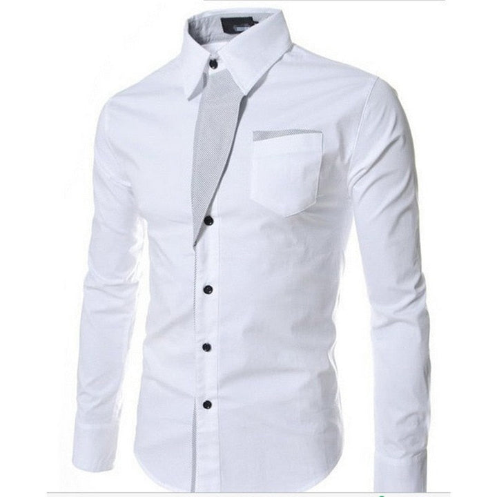"Herrens slim fit långärmad bomullsskjorta, elegant design med accentdetaljer på krage och ärmar, perfekt för alla tillfällen