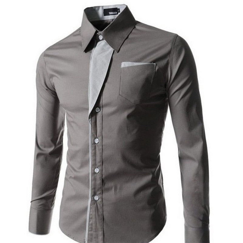 "Herrens slim fit långärmad bomullsskjorta, elegant design med accentdetaljer på krage och ärmar, perfekt för alla tillfällen