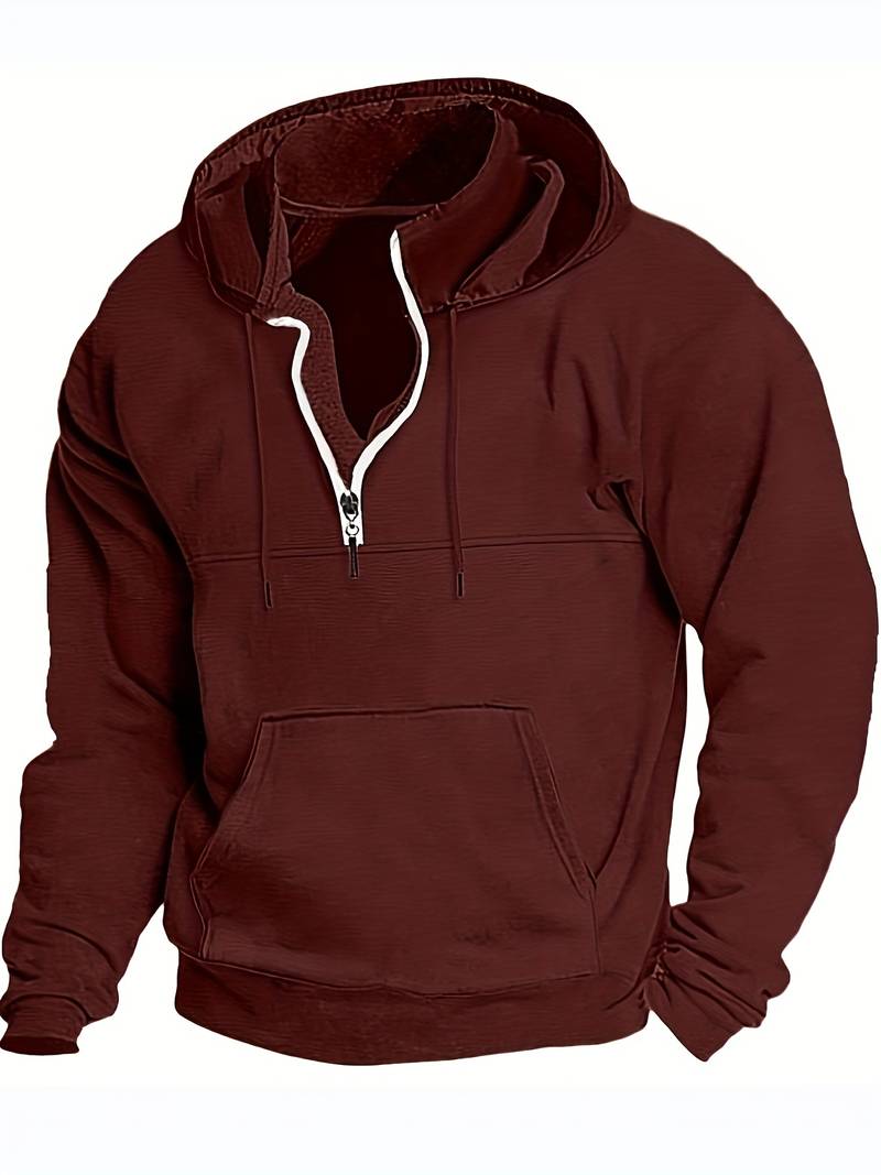 "Herrhoodie i bomull, burgund. Elegant och bekväm för fritid och aktiviteter. Tidlös stil, trendiga färger."