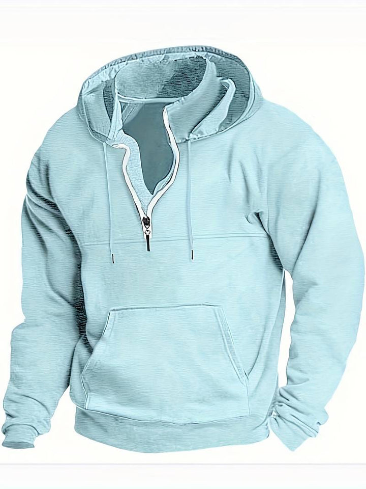 "Herrhoodie i bomull, burgund. Elegant och bekväm för fritid och aktiviteter. Tidlös stil, trendiga färger."