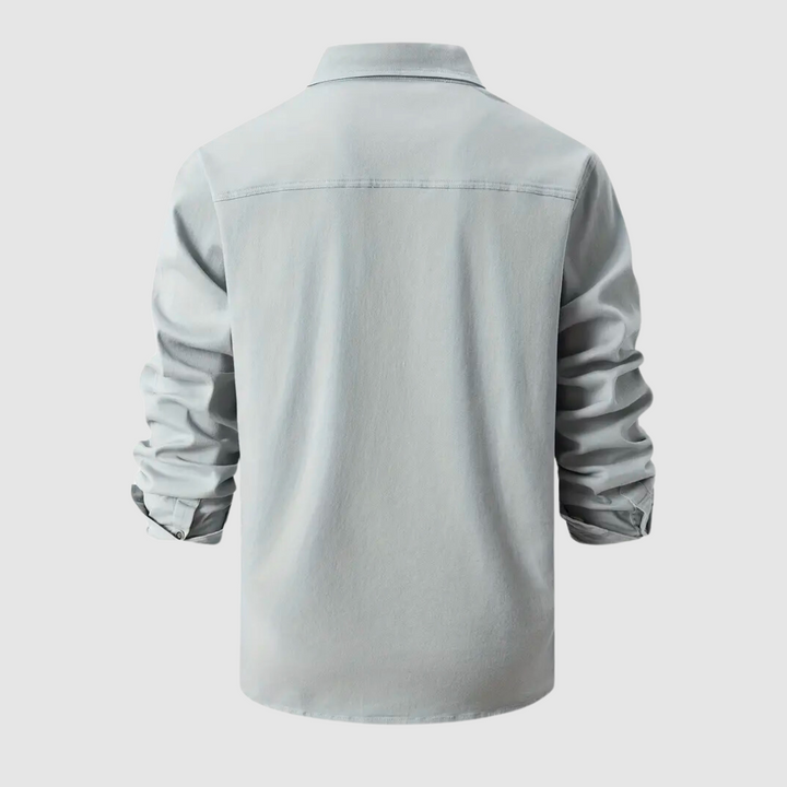 "Herrskjorta casual worker stil med funktionella fickor, mjuk bomull, rakt snitt, två bröstfickor, modern design"
