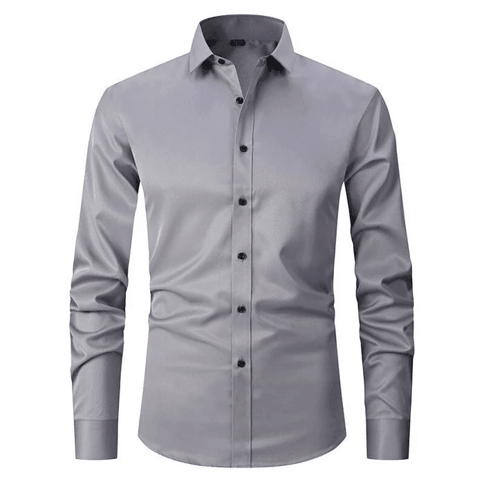 Herrskjorta slim fit vit stretch, spetsig krage, idealisk för smart casual; stilren och bekväm med lättskött tyg.