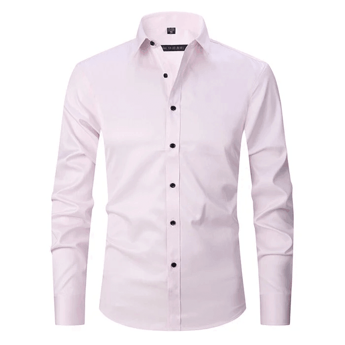 Herrskjorta slim fit vit stretch, spetsig krage, idealisk för smart casual; stilren och bekväm med lättskött tyg.