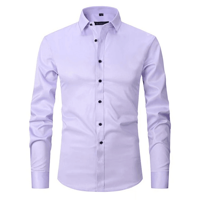 Herrskjorta slim fit vit stretch, spetsig krage, idealisk för smart casual; stilren och bekväm med lättskött tyg.