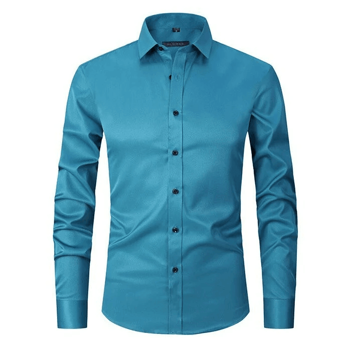 Herrskjorta slim fit vit stretch, spetsig krage, idealisk för smart casual; stilren och bekväm med lättskött tyg.