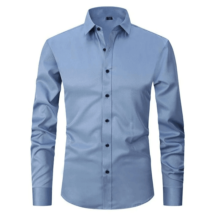 Herrskjorta slim fit vit stretch, spetsig krage, idealisk för smart casual; stilren och bekväm med lättskött tyg.